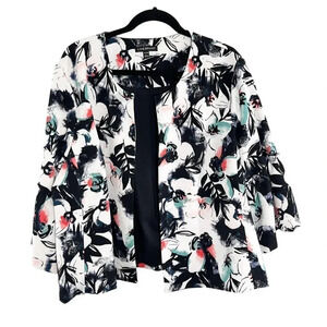 Lane Bryant Black Floral Bell Sleeve Open Front Jacket Blazer Plus Size 26/28P